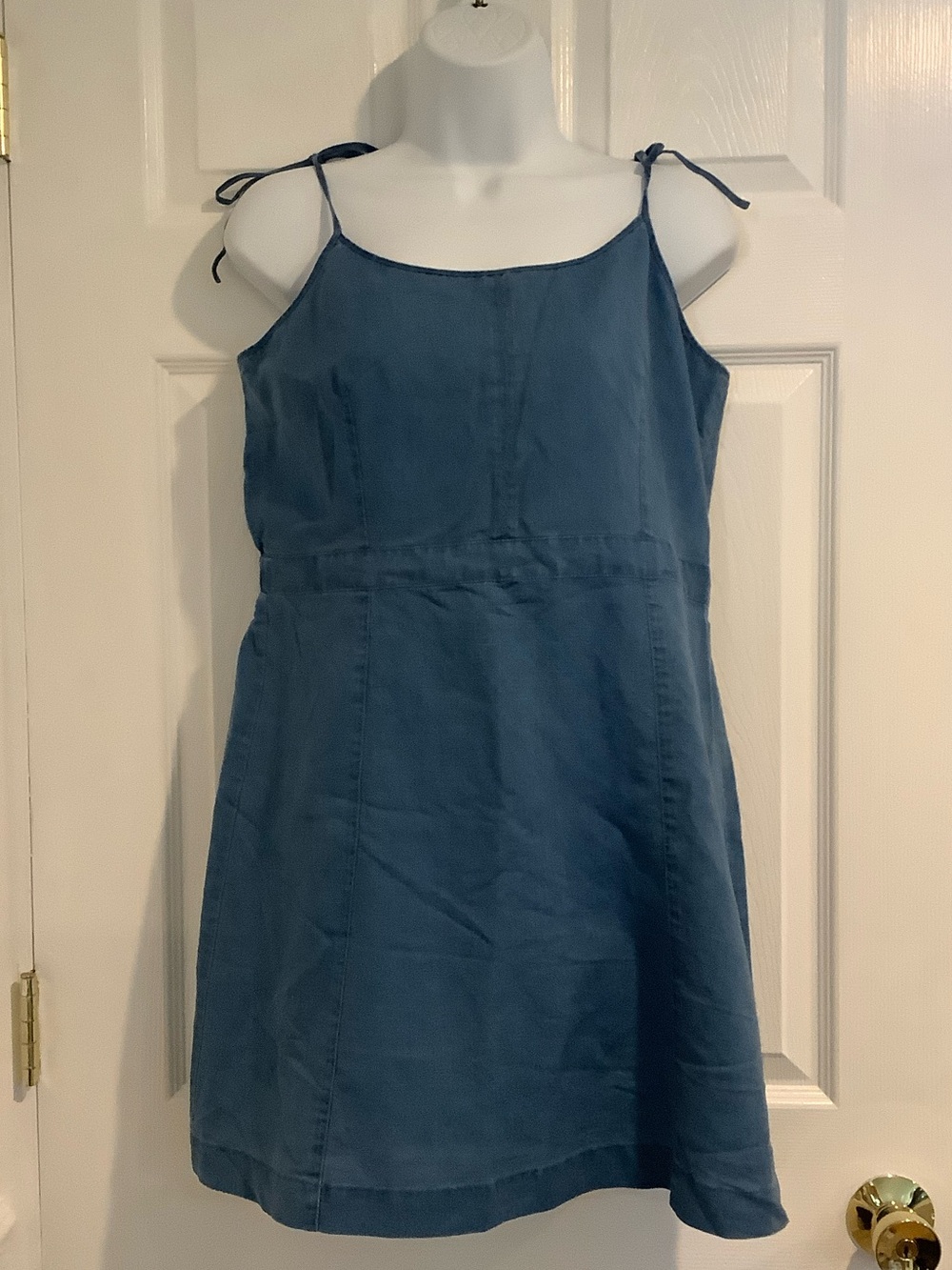 MADEWELL Blue Linen/Cotton Tie Strap Coastal Beachy Preppy Resortwear Dress 10